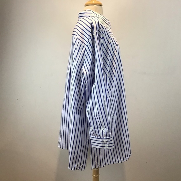 Jessica London Blue and White striped relaxed fit poplin button up shirt 32W-3X - Picture 3 of 11